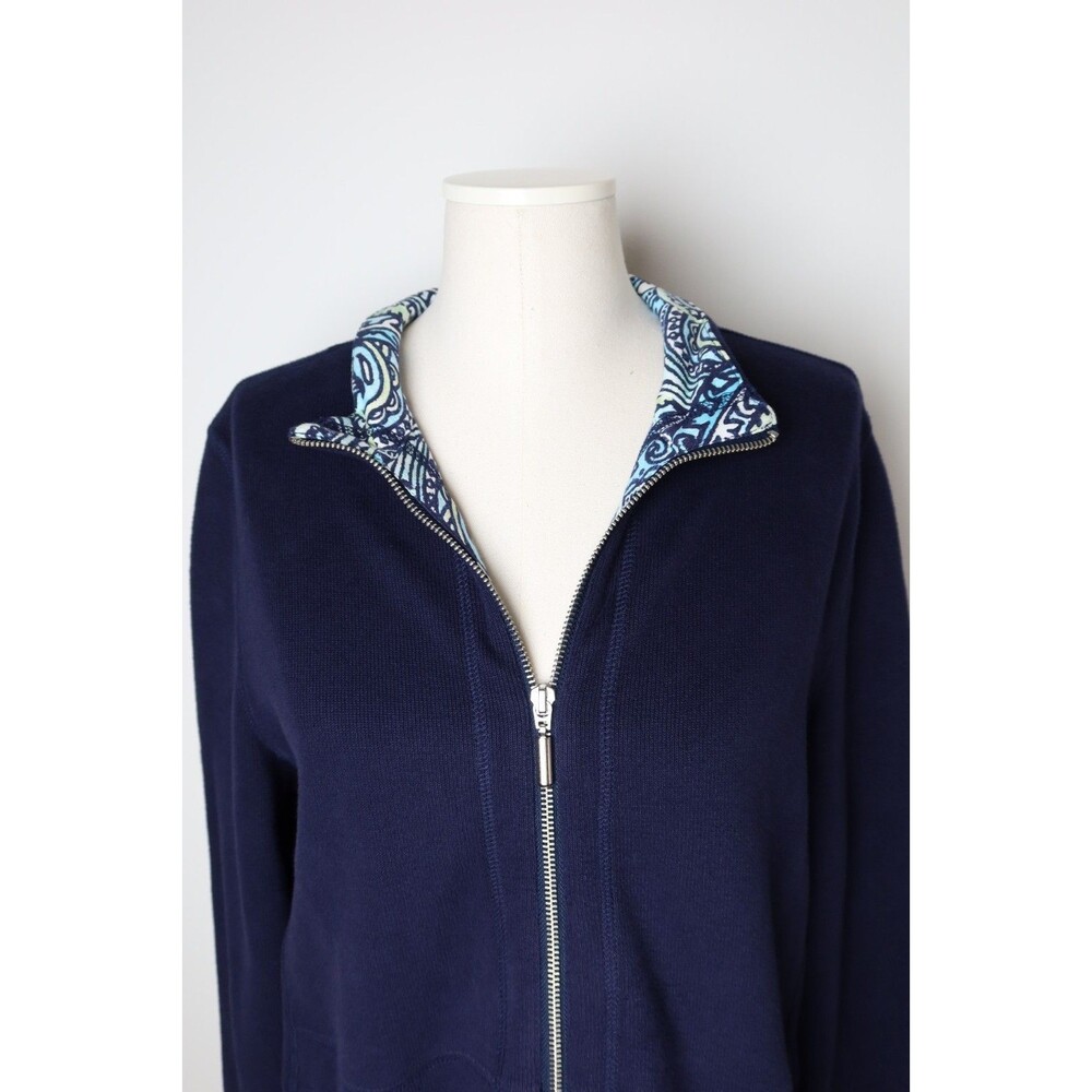 Women’s Weekends By Chico’s Size 2 (Large) Full Zip Artisan Paisley Jacket Navy - Picture 2 of 12